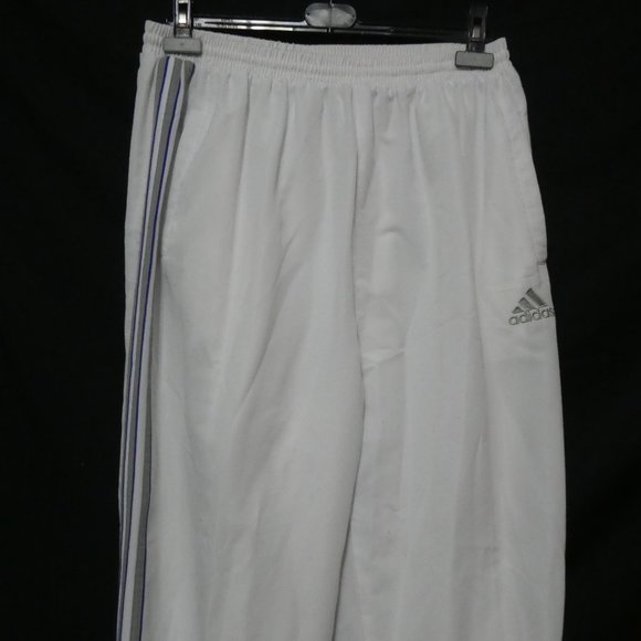 ADIDAS | 2XL | White Exercise Pants With Pockets and Grey and Blue Stripes | GUC - Picture 3 of 15